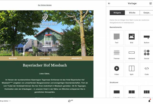 Newsletter Vorlagen zur Auswahl des Hotels Bayerischer Hof Miesbach