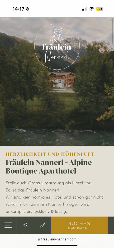 Screenshot mobile Ansicht Hotel Fräulein Nannerl