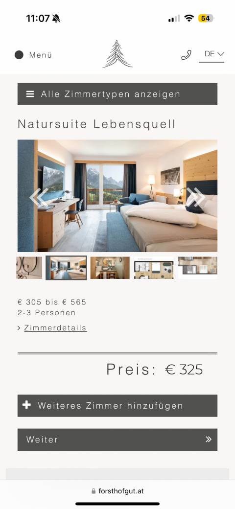 Screenshot mobile Ansicht Hotel Fräulein Nannerl #2