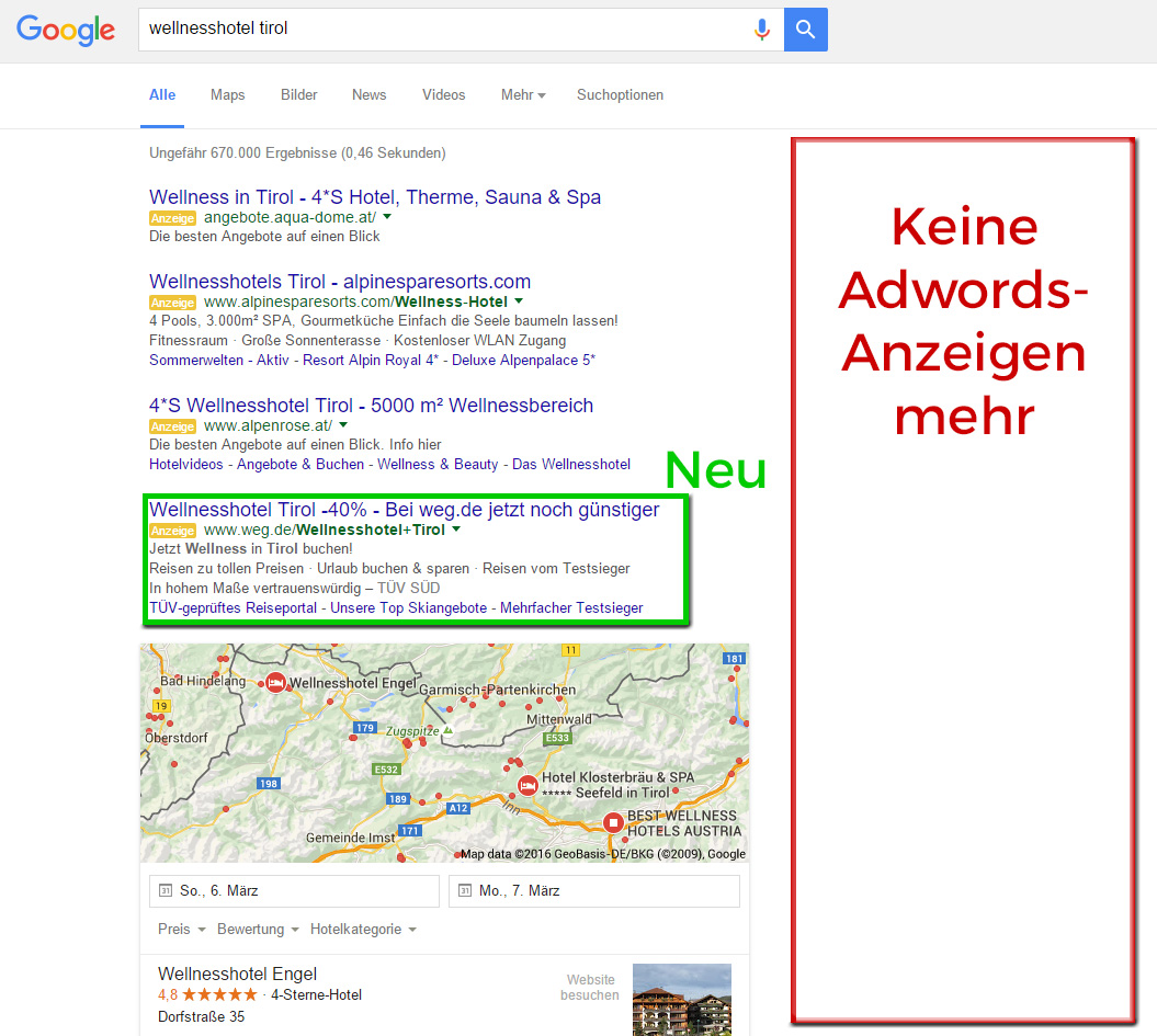 Google Adwords Spalte rechts nicht länger verfügbar