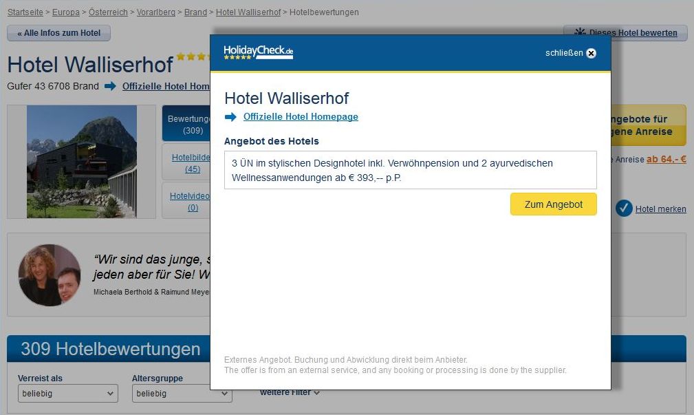 Aktionsangebot auf HolidayCheck