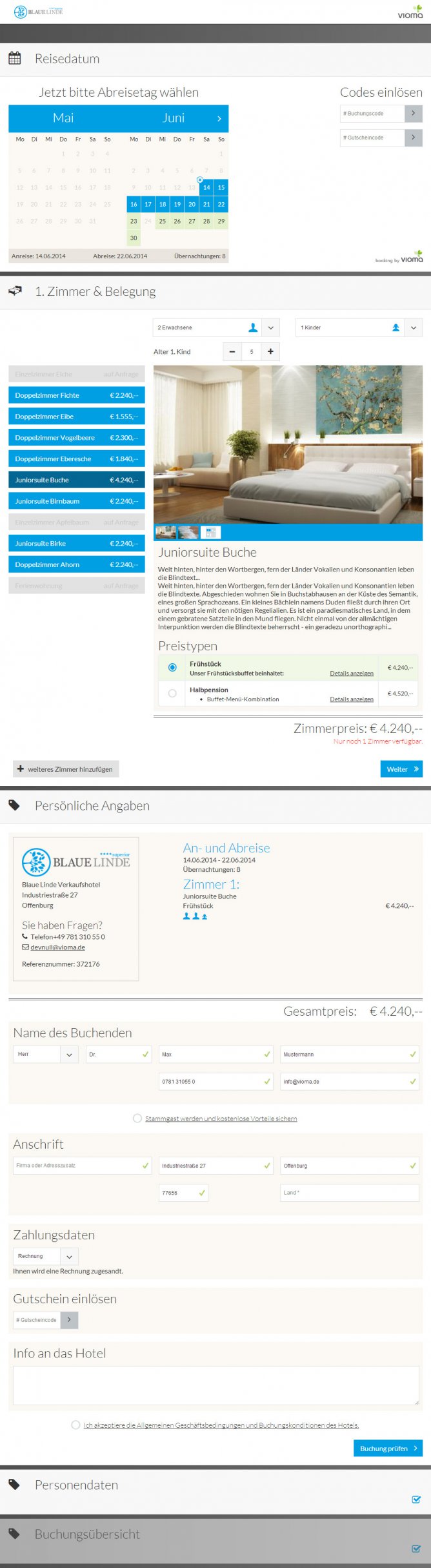 Buchungsstrecke der vioma Booking