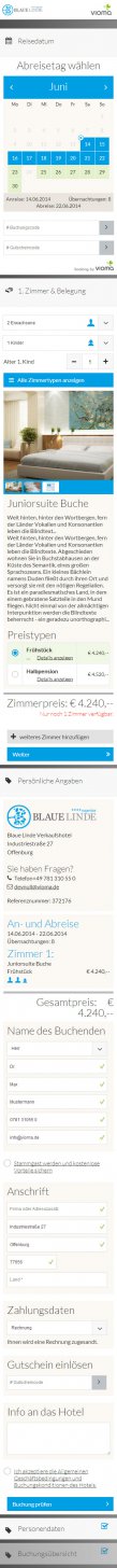 Buchungsstrecke der vioma Booking auf Smartphones