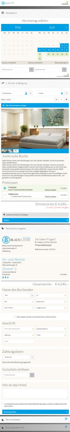 Buchungsstrecke der vioma Booking auf Tablets
