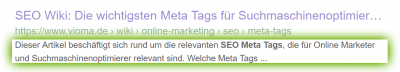 Beispiel einer Meta Description in einem Google Suchergebnis