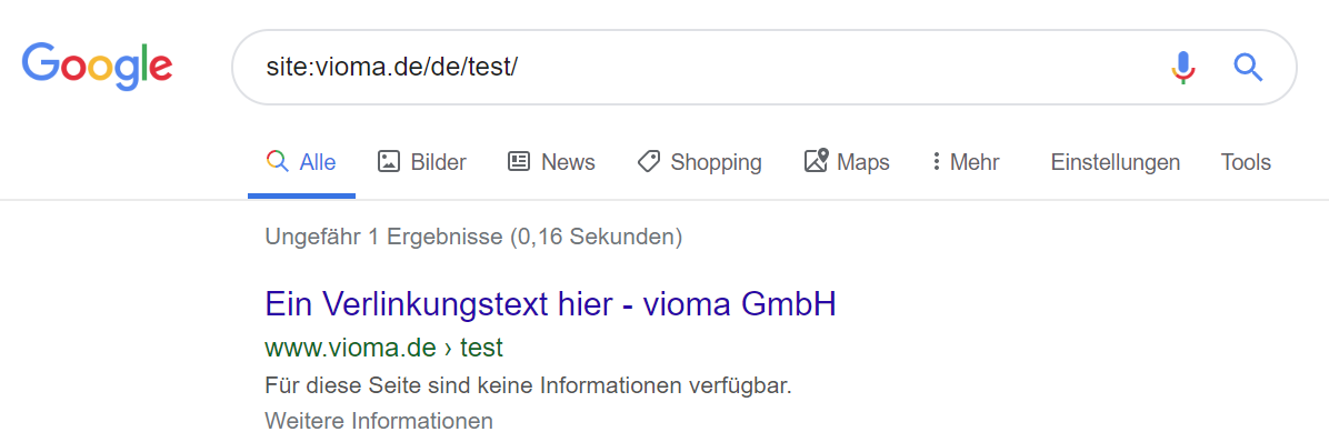 Beispiel eines Suchergebnisses in Google.de, das durch die robots.txt gesperrt wurde