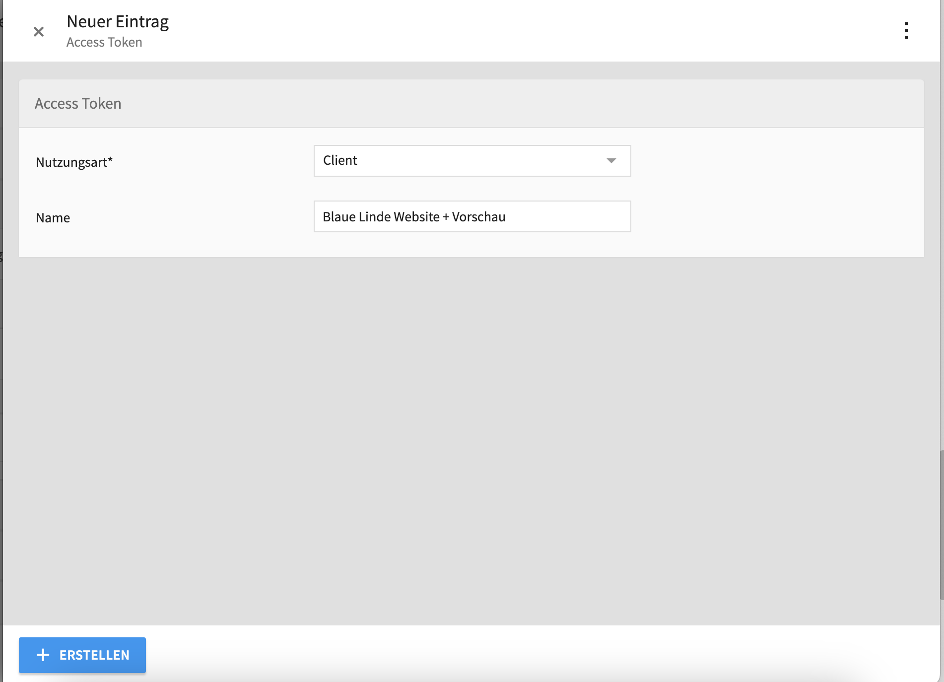 Detailseite Access Token