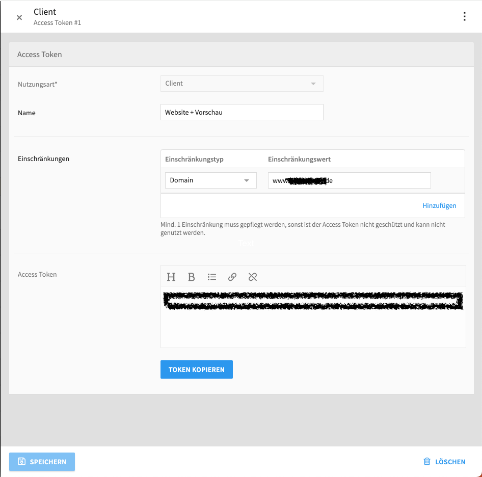 Angelegter Access Token